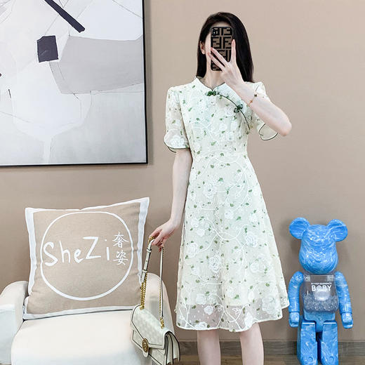 奢姿2025年夏装新款大码女装复古旗袍裙子胖妹妹印花时尚连衣裙9932825348 商品图1