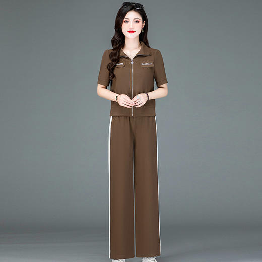 QYMHSY-I23A045-Y，时尚运动套装短袖套装2023年夏季新款阔腿长裤开衫上衣两件套 商品图0