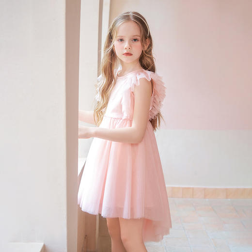 mettekids女童连衣裙夏季儿童粉色仙气网纱公主裙中大童时尚裙子 商品图1