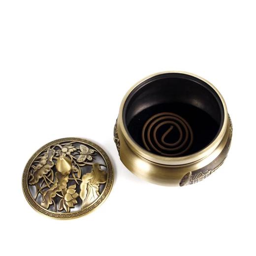 [桃源山水]雕花三足铜炉 商品图4