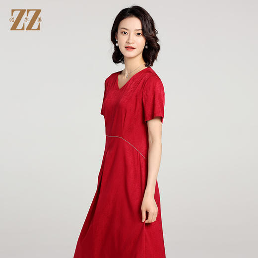 佐尔美夏季新款 提花弹力缎气质时尚桑蚕丝真丝连衣裙女E22LS12 商品图2