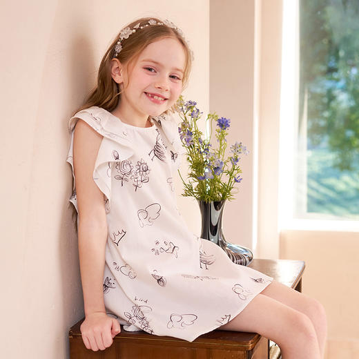 mettekids女童连衣裙夏季女孩白色印花公主裙儿童洋气纯棉裙子 商品图3