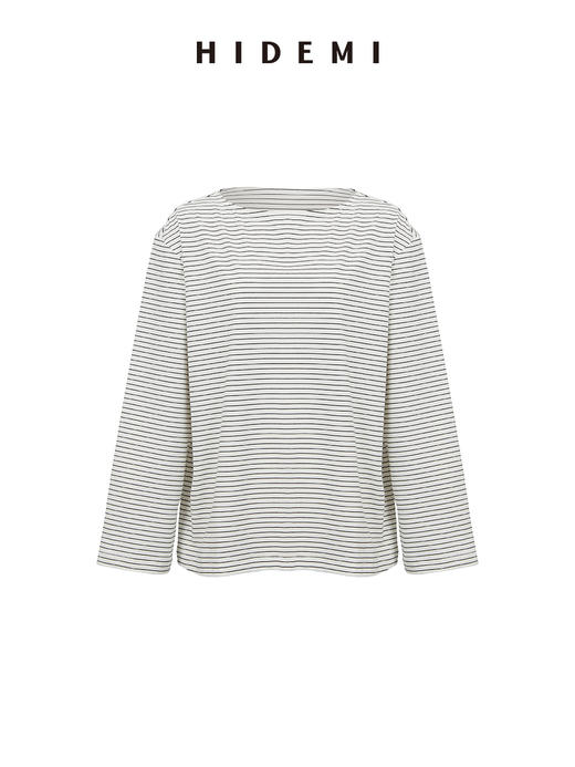 HIDEMI 海军条纹一字领长袖T恤 抹茶绿底/白底 商品图11
