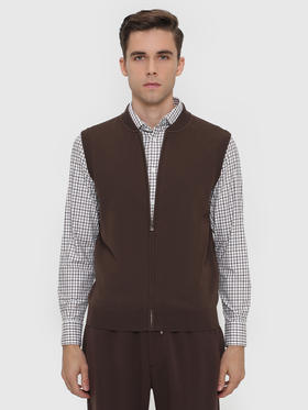 callisto咖色毛晴拉链开衫棒球领针织马甲 FRVST008C