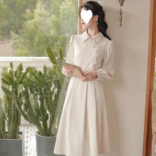 法式长袖赫本风复古新中式连衣裙女秋季新款假两件高级感小众裙子 商品图0