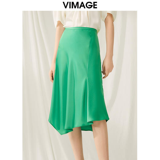 VIMAGE纬漫纪夏季新款高腰中长款过膝优雅高贵不规则缎半身裙V1906513 商品图5