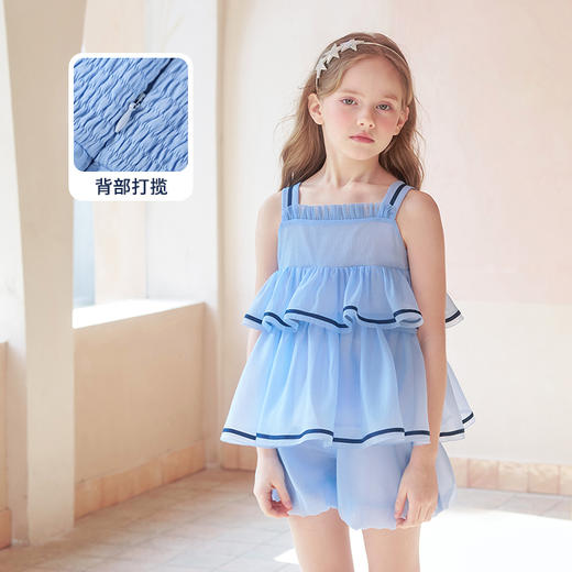 mettekids女童吊带背心套装夏季儿童蓝色短裤中大童洋气南瓜裤 商品图0