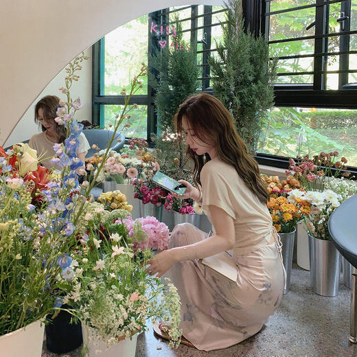 金蘑菇菇【梵高的画】断码特价~抽象艺术感中高腰过膝a字藏肉印花半身裙 商品图2