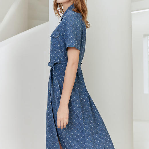 【100%桑蚕丝衬衫款连衣裙】23年夏季新品女士中长款连衣裙时尚系带衬衫裙 商品图2