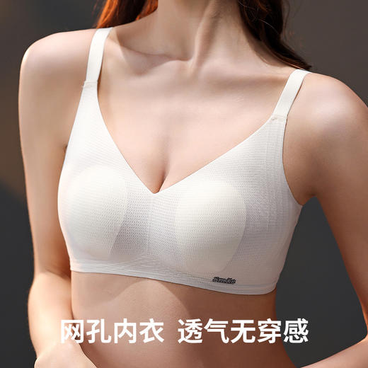 【轻薄舒适 撩人于无形！】透气贴肤不凸点 承托力绝绝子，超薄蕾丝拼接10d冰丝凉感速干透气 兔耳朵内衣大胸显小胸 女薄款防下垂聚拢收副乳 蕾丝文胸无钢圈胸罩 商品图0