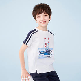 mettekids儿童短袖t恤夏季男童凉感速干上衣中大童卡通圆领童装