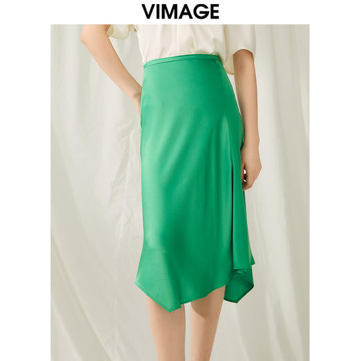 VIMAGE纬漫纪夏季新款高腰中长款过膝优雅高贵不规则缎半身裙V1906513 商品图2