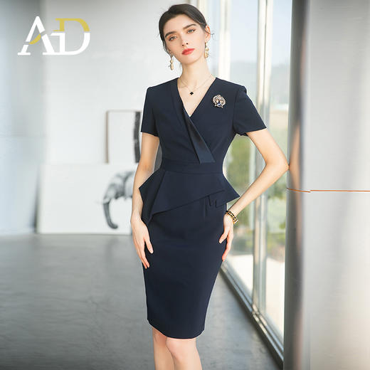 AD高级感连衣裙女2023新款假两件收腰西服裙工作服正式场合礼服裙 商品图1