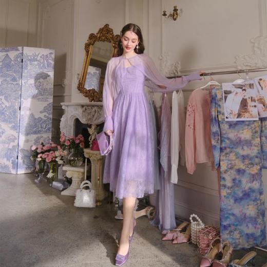 BeQueenStory【妙韵兰心】时尚名媛高贵绣花吊带连衣裙外披2023春季新款 商品图4