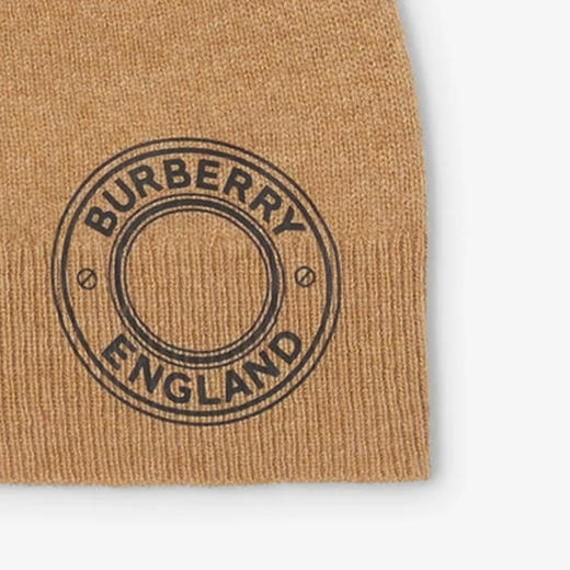 BURBERRY 巴宝莉 女士徽标图案羊绒毛线针织帽 驼色 8045082 A1420 商品图2