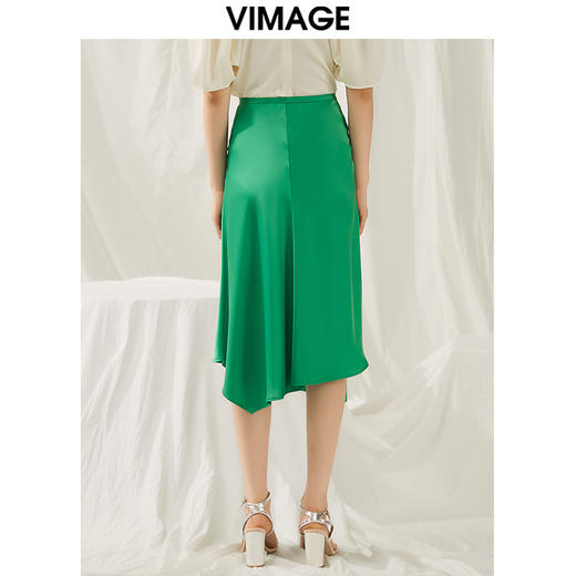 VIMAGE纬漫纪夏季新款高腰中长款过膝优雅高贵不规则缎半身裙V1906513 商品图3