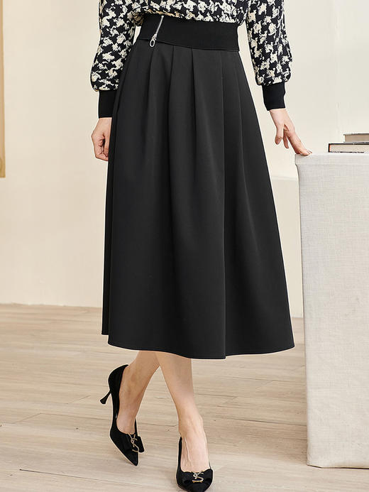 剩S/M 米思阳2026春季新款时尚气质黑色半身裙简约大方显瘦大摆裙子3579 商品图1