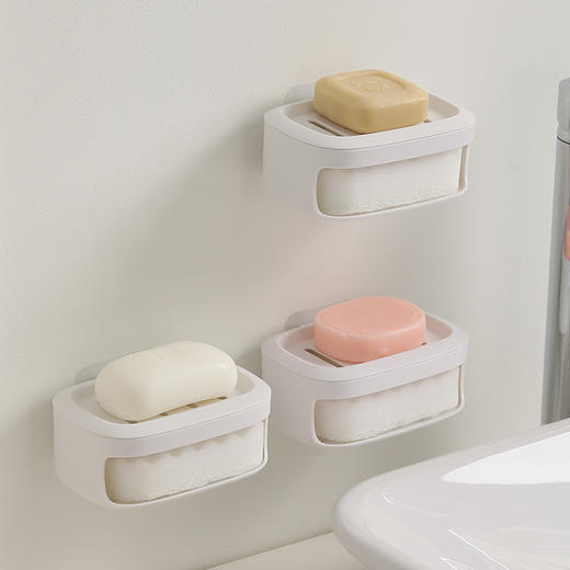 FaSoLa 沥水肥皂盒壁挂式香皂盒免打孔多功能双层家用浴室洗手间悬挂排水 商品图7