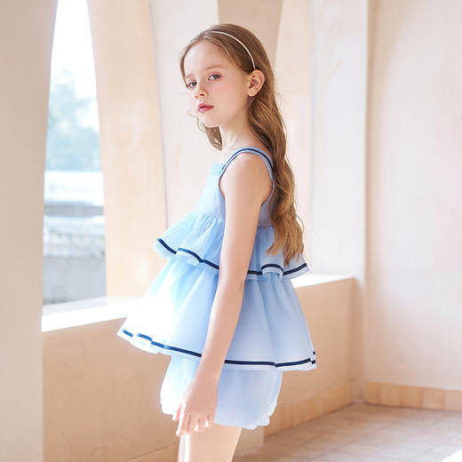 mettekids女童吊带背心套装夏季儿童蓝色短裤中大童洋气南瓜裤 商品图3