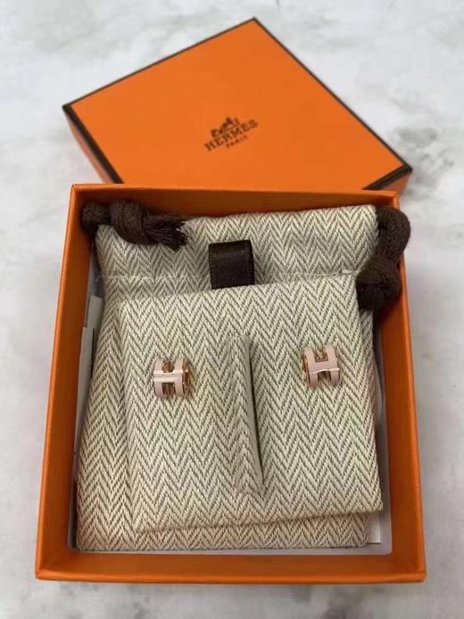 【预定款】爱马仕 Hermes 女士玫瑰金樱花粉 Mini Pop H耳环/耳钉 原装全套礼盒 商品图3