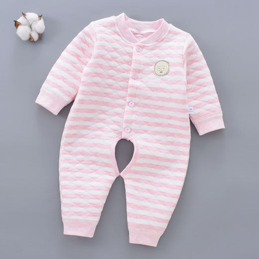 【婴儿保暖连体衣】新生婴儿连体衣春秋冬加厚三层保暖夹棉彩棉开裆宝宝哈衣爬服家居 商品图1