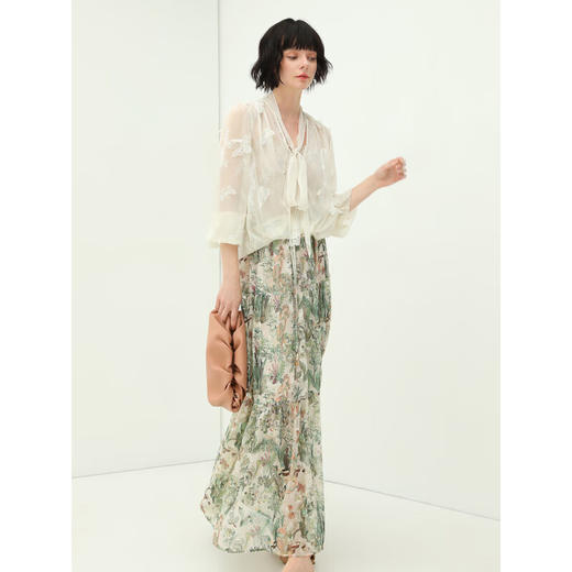 COCOBELLA手工立体蝴蝶刺绣飘逸透视飘带雪纺衫吊带套装LC52 商品图4