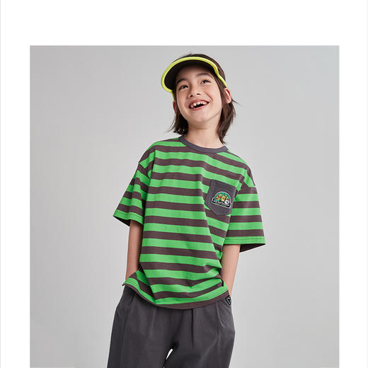 漫画家潮童装男童短袖条纹2023新款T恤薄款宽松透气原创儿童上衣 商品图4