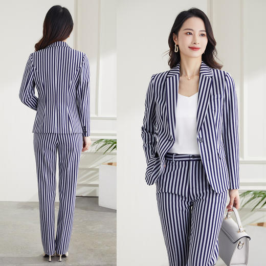 【西装+西裤】罗蒙春秋款西服套装女士商务通勤修身显瘦条纹西服两件套女 商品图7