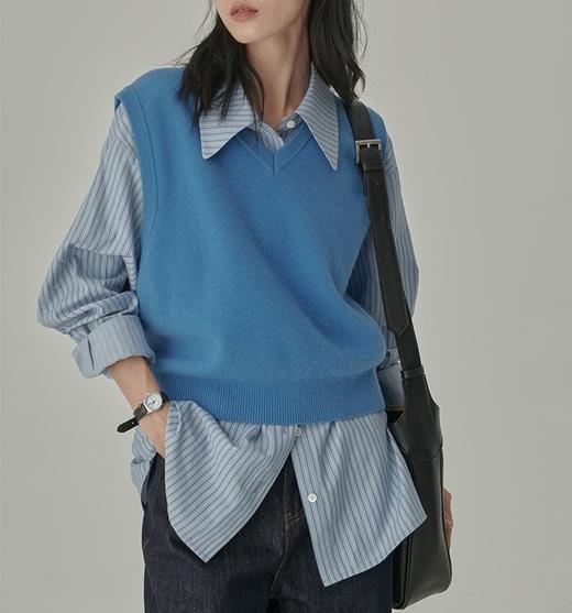 HVAERICE本期B入颜值衬衫 秋季新款蓝色条纹宽松垂感衬衣上衣 商品图2