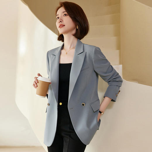 罗蒙春秋小西装外套女士双排扣商务通勤宽松版单西服上衣外套 商品图7