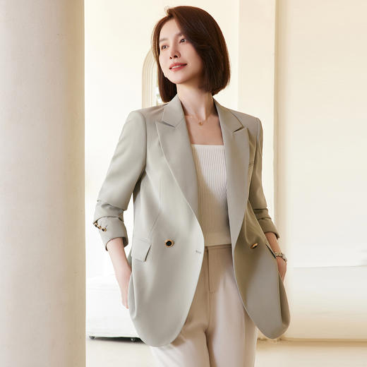 罗蒙春秋小西装外套女士双排扣商务通勤宽松版单西服上衣外套 商品图3