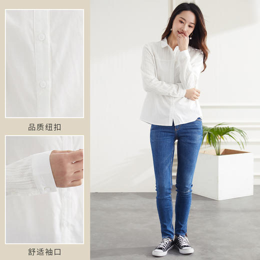 【100棉】罗蒙春夏长袖衬衫女士宽松版休闲百搭刺绣拼接纯棉衬衣女 商品图3