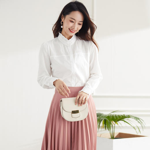 【100棉】罗蒙春夏拼接款花边立领长袖衬衫女士休闲时尚纯棉衬衣 商品图5