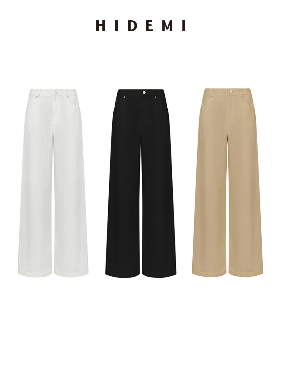 HIDEMI “天王裤”柔软水洗牛仔棉中低腰阔腿牛仔裤 白色/黑色/芝麻色