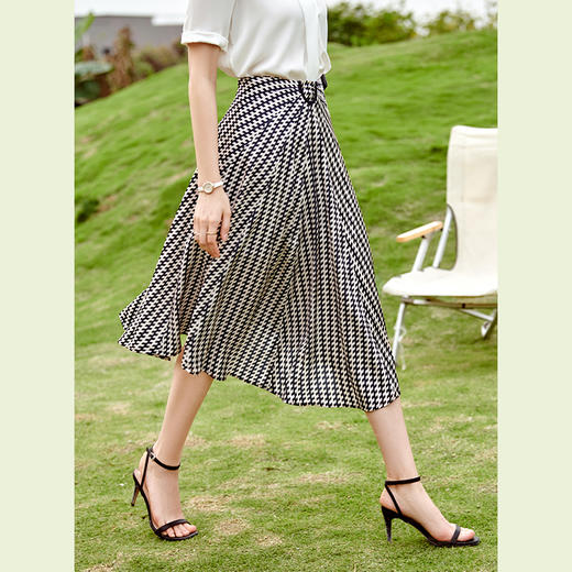 欧芮儿雪纺半身裙女2021新款夏季收腰显瘦气质高腰赫本风A字伞裙 商品图2