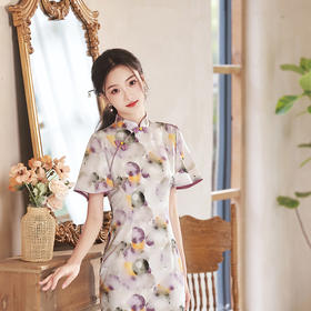 春夏新款，印花修身提花丝绸中长款旗袍XL-23133