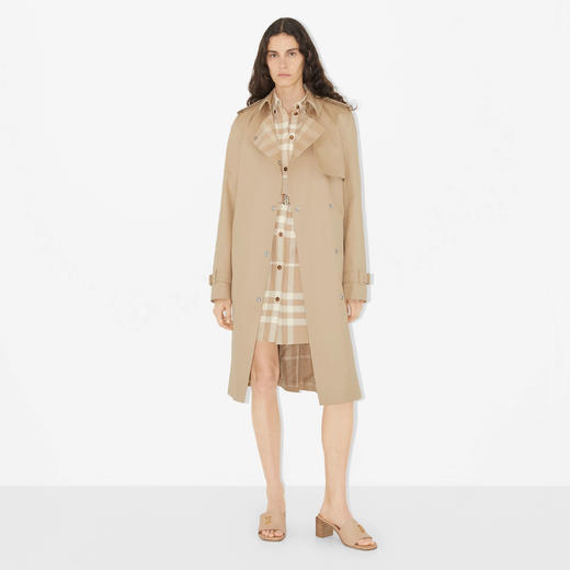 BURBERRY 巴宝莉 女士格纹裁片棉质嘎巴甸 Trench 束腰风衣 卡其色 8065802 A7405 商品图1