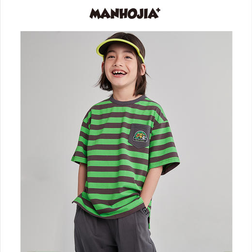 漫画家潮童装男童短袖条纹2023新款T恤薄款宽松透气原创儿童上衣 商品图0