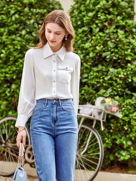 欧芮儿雪纺衬衫女秋季新款宽松简洁百搭时尚年轻职场小香风衬衣