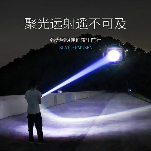 狼族优选丨微笑鲨 超亮户外照明变焦远射手电超长续航充电强光手电筒 商品图1