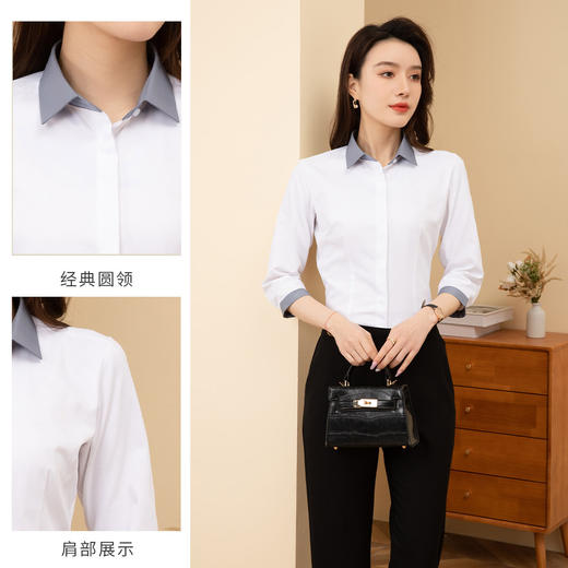 【拼色设计】罗蒙夏季短袖衬衫女士修身显瘦商务通勤撞色气质衬衣 商品图4