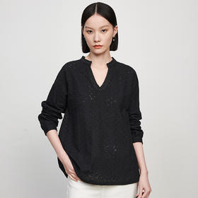 IN AND ON22257春季新款衬衫女纯棉镂空绣花纯色套头休闲百搭上衣