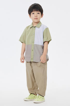 jnby  23年夏款  棉麻撞色拼接短袖衬衣 1N5211940