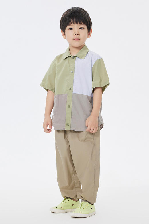 jnby  23年夏款  棉麻撞色拼接短袖衬衣 1N5211940 商品图0