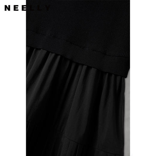 NEELLY纳俪商场同款针织拼接连衣裙女泡泡袖中长款A字大摆裙夏季N23043Y01096 商品图2