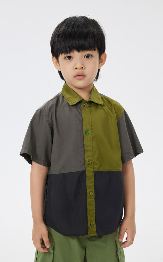 jnby  23年夏款  棉麻撞色拼接短袖衬衣 1N5211940 商品图3