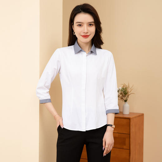 【拼色设计】罗蒙夏季短袖衬衫女士修身显瘦商务通勤撞色气质衬衣 商品图6