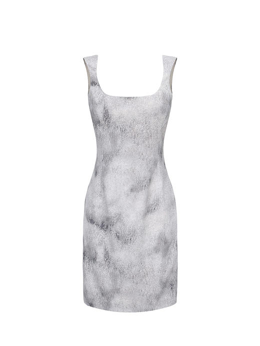 【水墨酒杯】品牌定制印花沙漏方领修身连衣裙/23000040C 商品图4