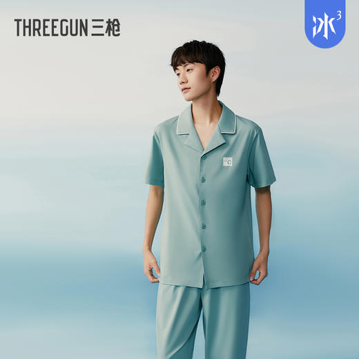 Threegun三枪 【冰泉棉】翻领开襟短袖长裤男士家居套家居服-82181D011 商品图4