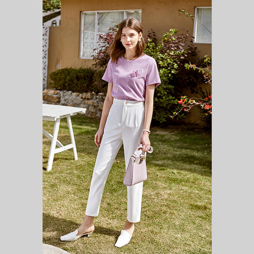 欧芮儿白色休闲裤女2022春季新款王炸防透通勤时尚气质百搭锥形裤 商品图1